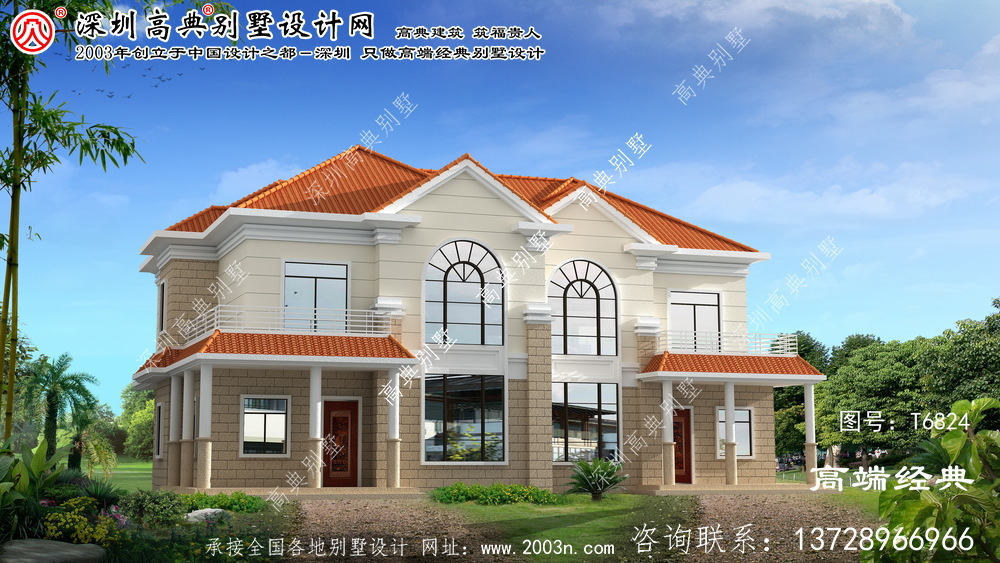 秦皇岛市欧式双层独栋别墅设计效果图。