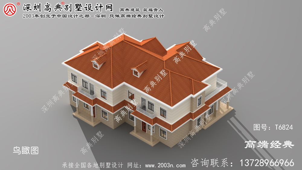 秦皇岛市欧式双层独栋别墅设计效果图。