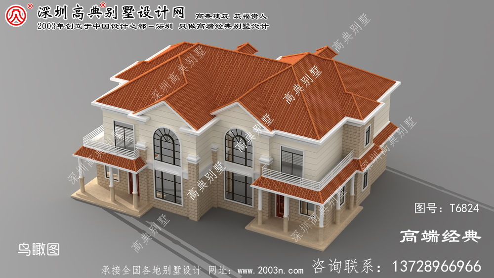 秦皇岛市欧式双层独栋别墅设计效果图。
